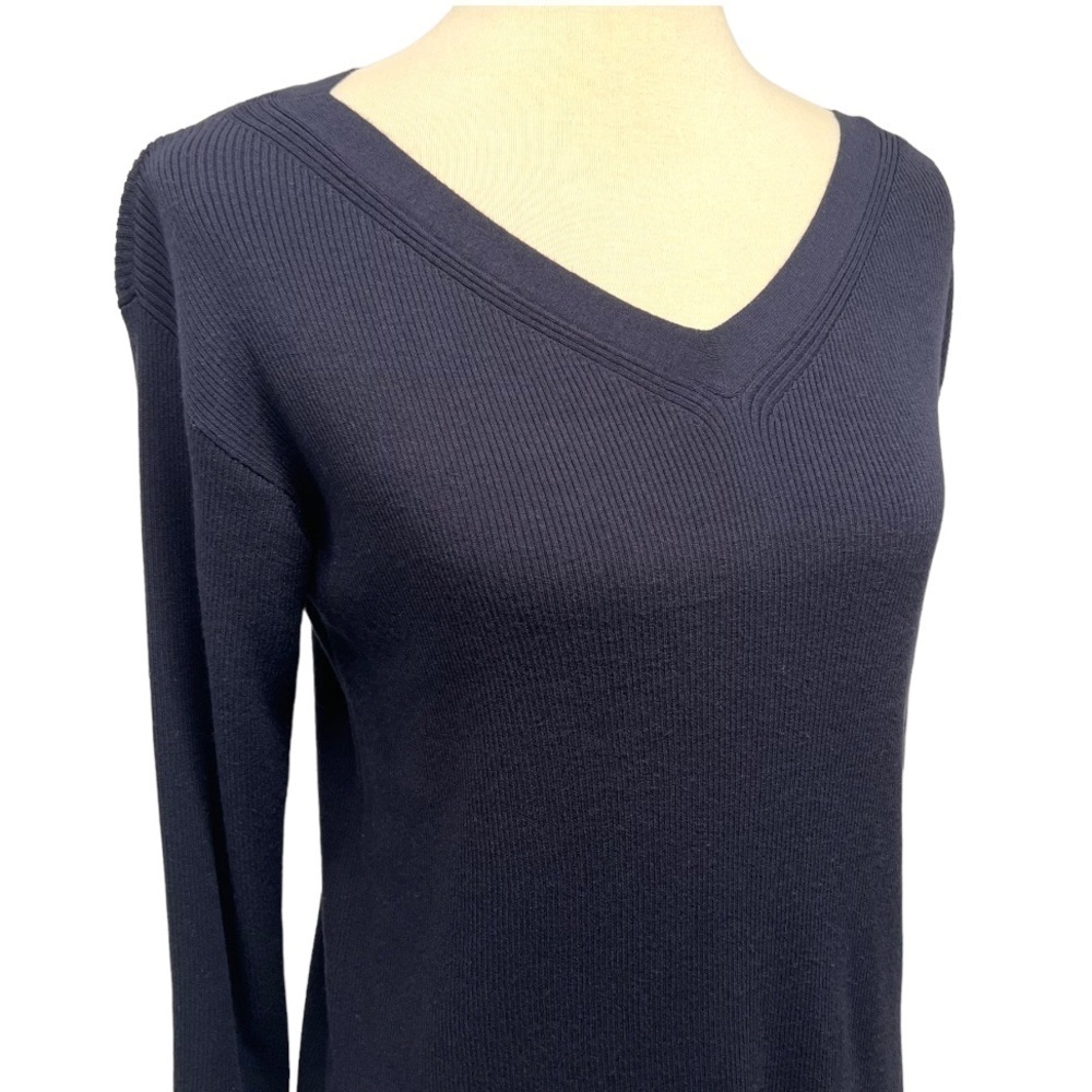 Lafayette 148 Black Ribbed V Neck Pullover Top Ladies Medium - Picture 3 of 10